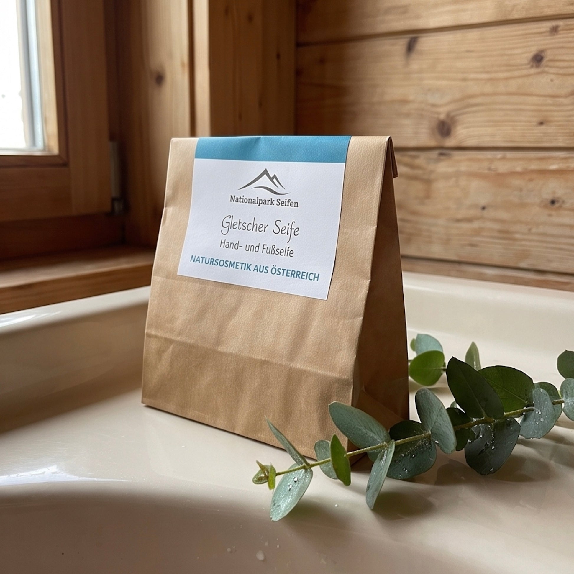 Naturseife Gletscher im wiederverwendbaren Papiertütchen verpackt