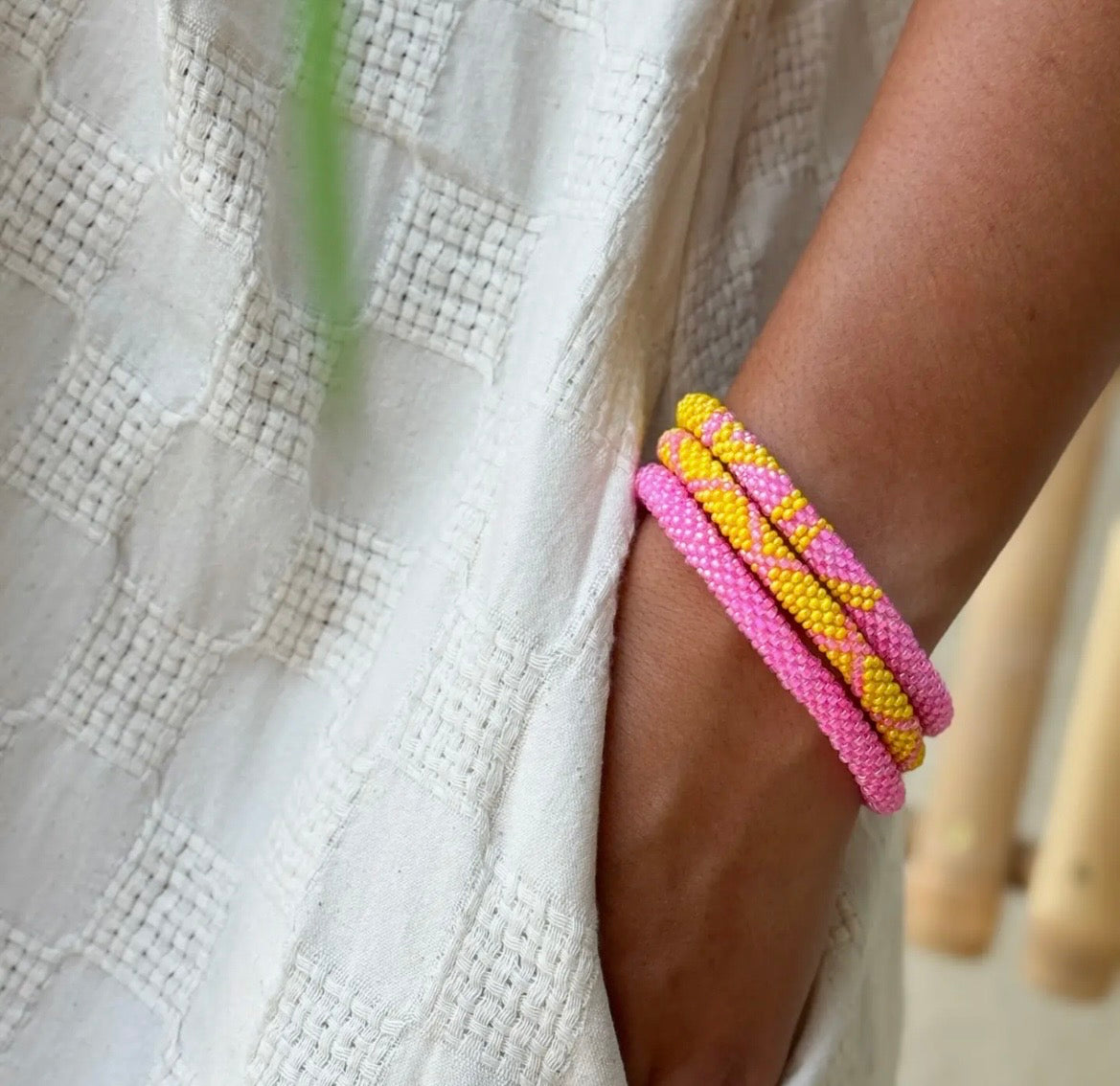Glasperlen Armband Gelb Pink