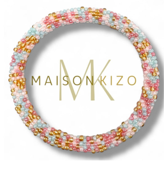 Fair Trade hergestelltes Glasperlen Armband mit Miyuki Perlen! Handgearbeitet in den Pastell Farben Perlmutt weiß, rosé, rosa und Gold 