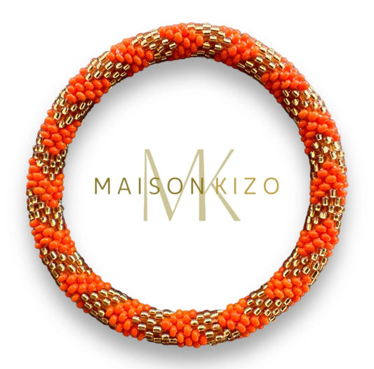 Fair Trade hergestelltes Glasperlen Armband mit Miyuki Perlen. In Handgearbeitet in knalligem Orange und Gold!
