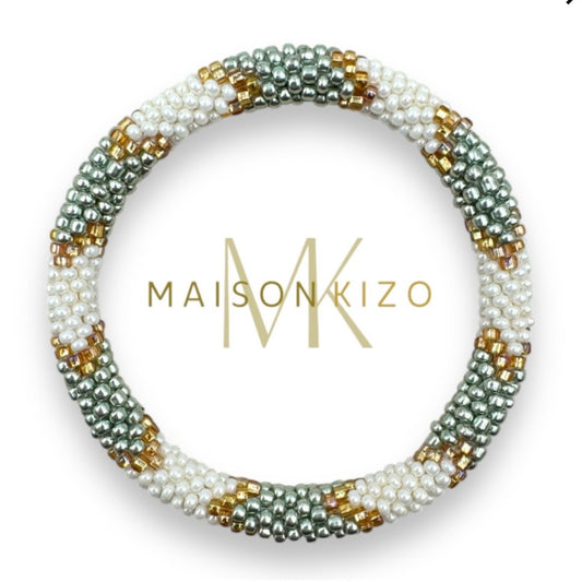 Handgefertigtes Gasperlen Armband aus Nepal mit Miyuki Perlen in mint, weiß, Gold