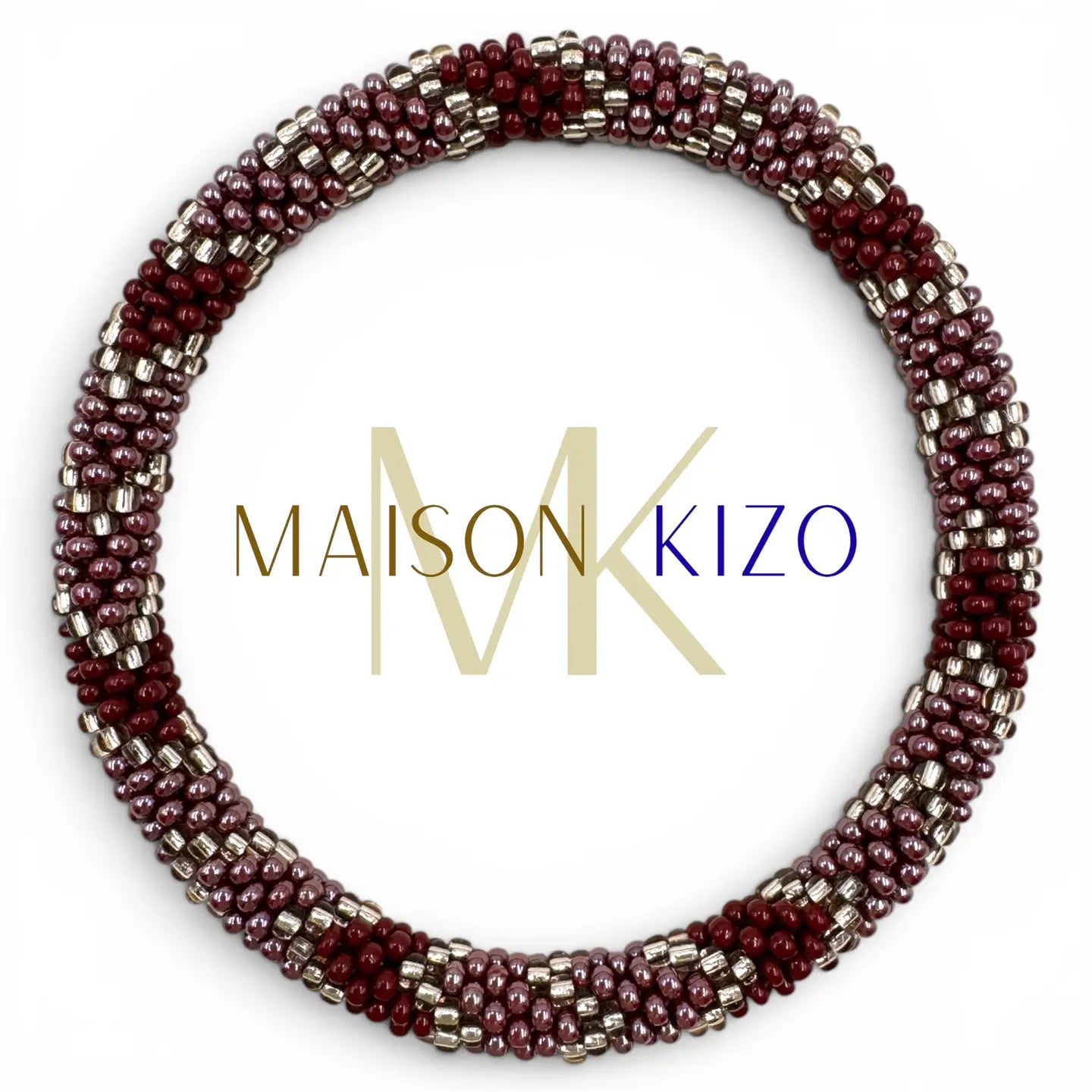 Glasperlenarmband in Weinrot, Bordeaux und Silber, handgefertigt in Nepal – Maison KIZO