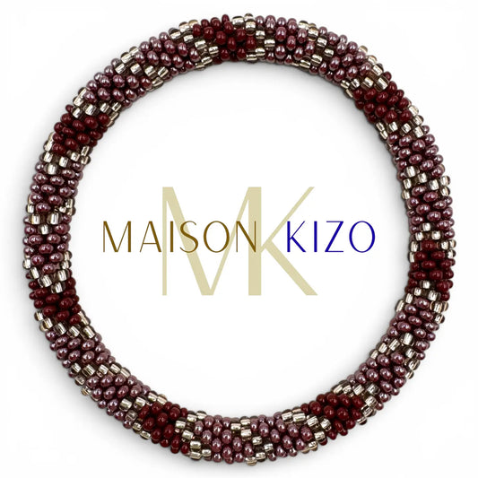Glasperlenarmband in Weinrot, Bordeaux und Silber, handgefertigt in Nepal – Maison KIZO