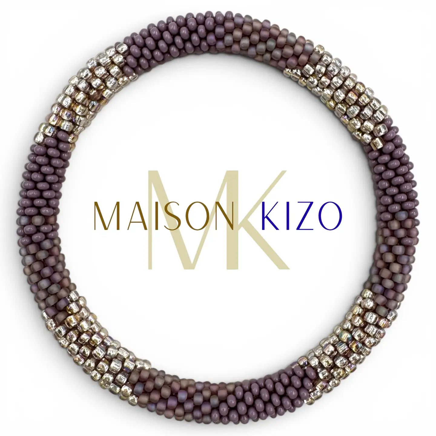Glasperlenarmband aus Nepal in Mauve & Metallic Silber, Maison KIZO Herbstkollektion
