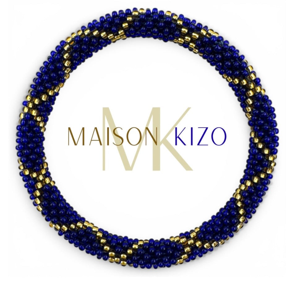 Glasperlen Armband blau mit goldenen Akzenten im Bohomuster. Handgefertigt.